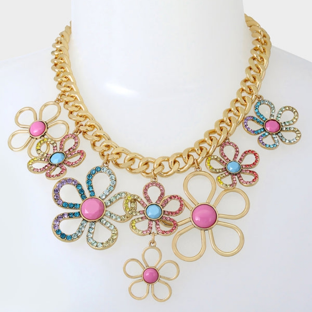 BETSEY LOVE FEST OPEN HEART BIB NECKLACE PASTEL MULTI